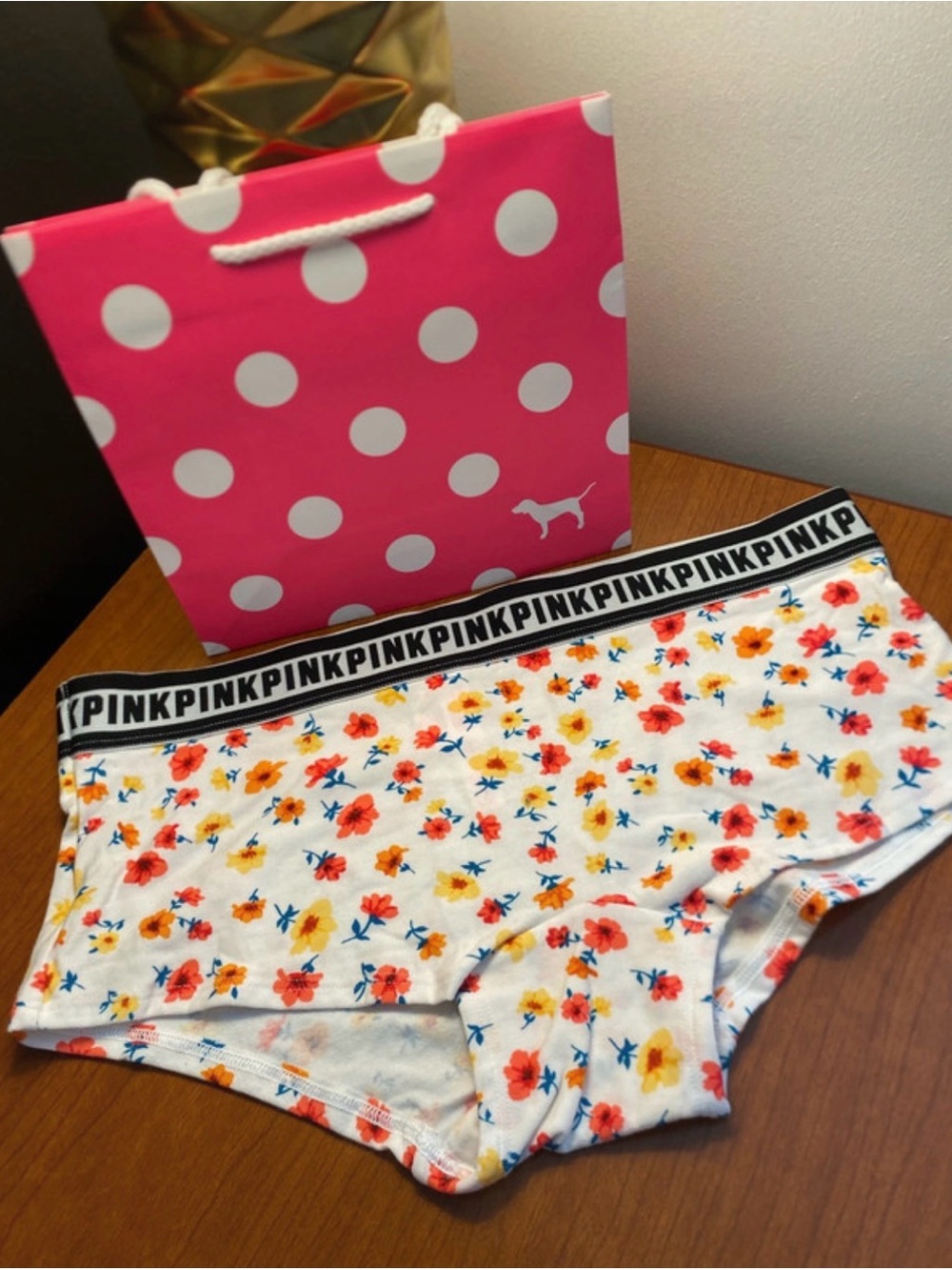 PINK Floral Cotton Boyshorts - White with Orange & Yellow Flowers
